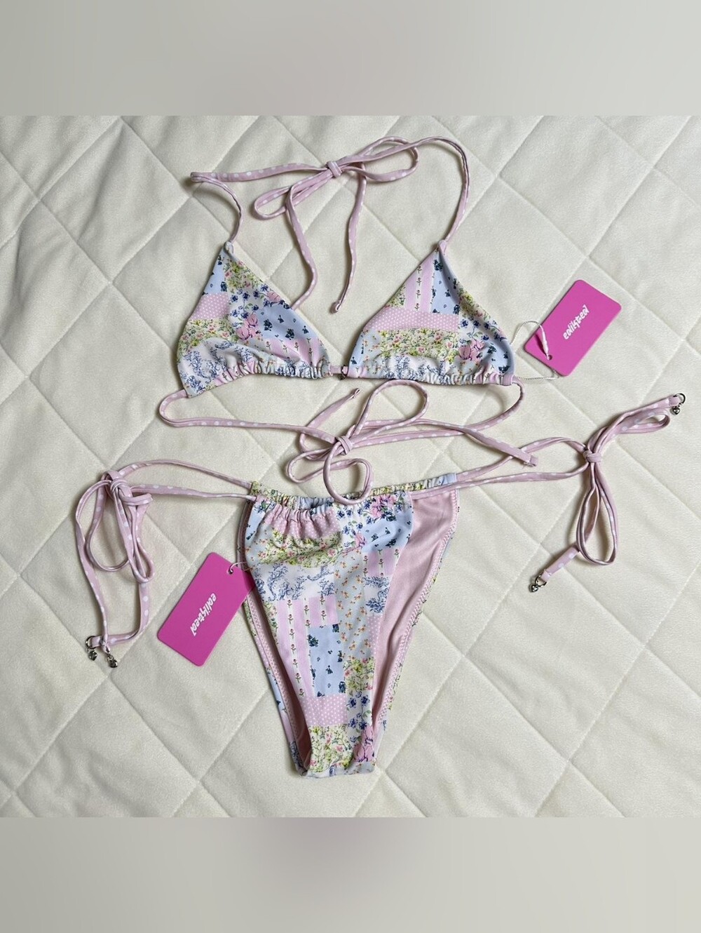 Edikted Multi Floral Tie Triangle Bikini Set